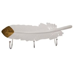 White Gold Feather Wall‎ Hook Holder Organizer Hanger Key Rack Decor